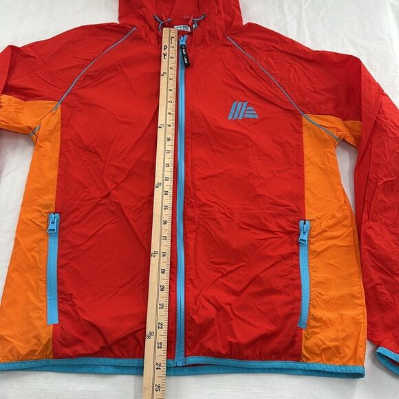 Aldi Gear Jacket Medium Red Orange Blue Hooded Full Zip Windbreaker - Picture 9 of 10